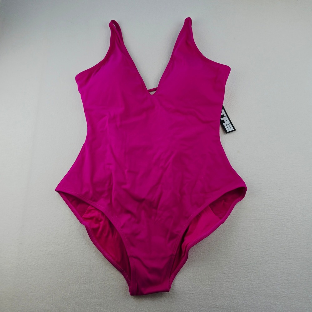 TA3 NWT Plungey Pink One Piece Swimsuit Lace Up Back TA304S 4.0 Size L Short